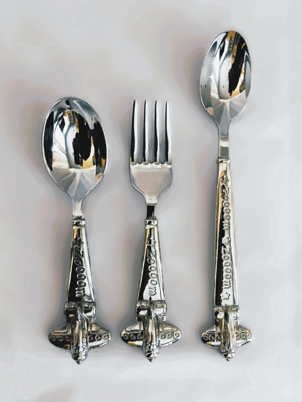 Reed & Barton ZOOM ZOOM Full Set Infant Toddler Flatware Airplane Fork & Spoons
